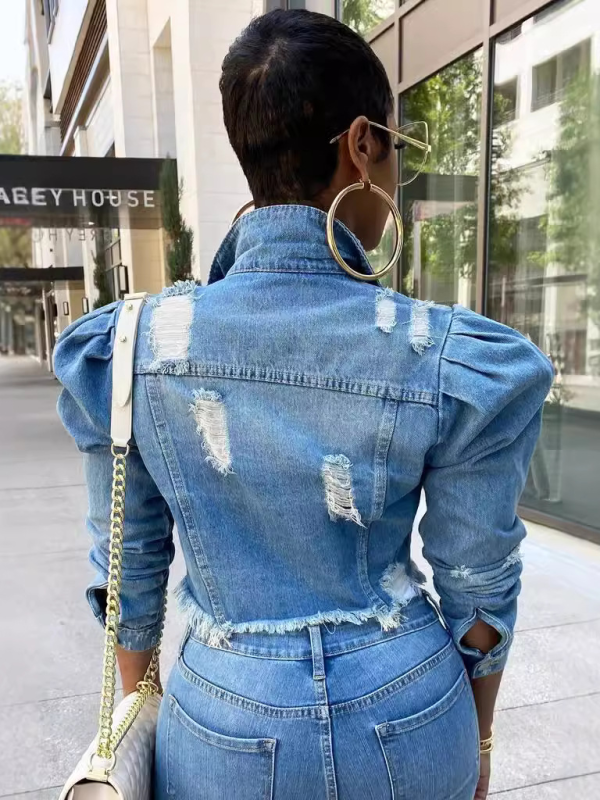 Women’s Denim Puff Sleeve Denim Jacket