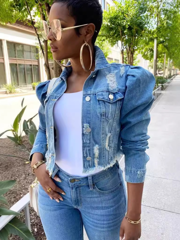 Women’s Denim Puff Sleeve Denim Jacket