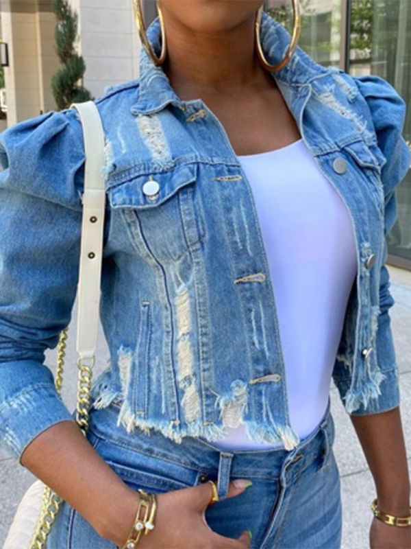 Women’s Denim Puff Sleeve Denim Jacket