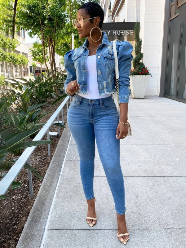 Women’s Denim Puff Sleeve Denim Jacket