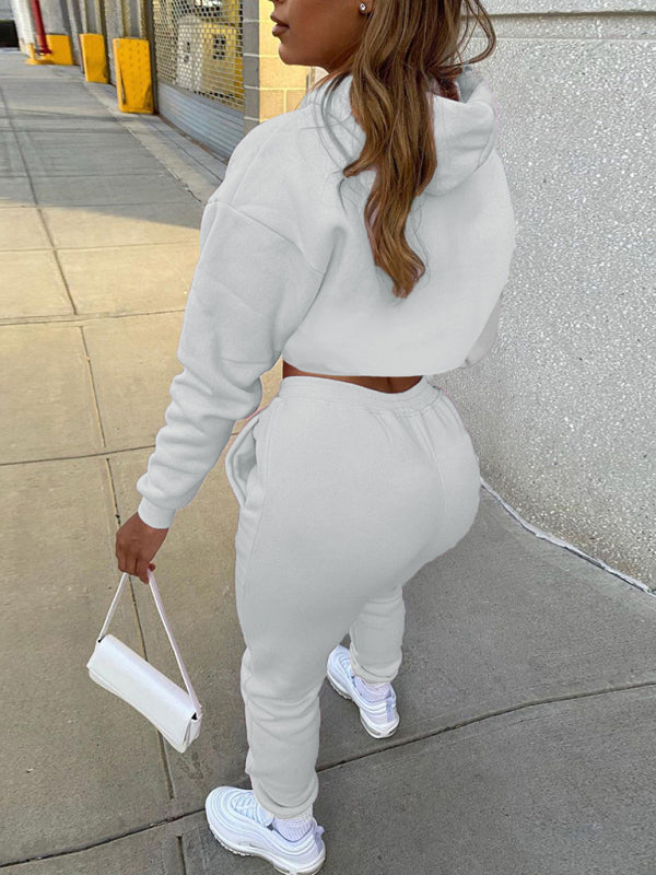 Women’s Drawstring Solid Color Hoodie Long Sleeve Drawstring Trousers Vest Three-Piece Suit