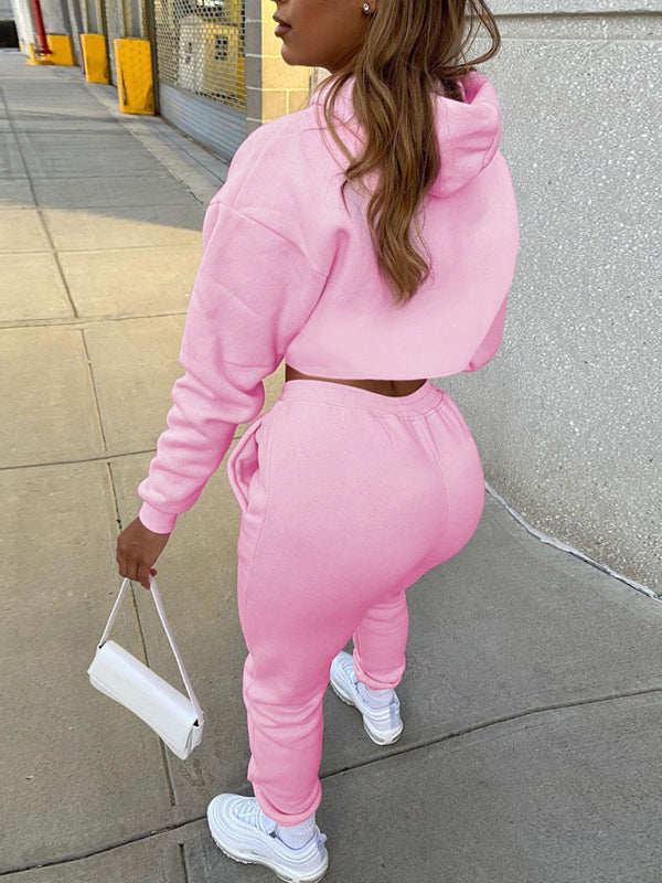 Women’s Drawstring Solid Color Hoodie Long Sleeve Drawstring Trousers Vest Three-Piece Suit