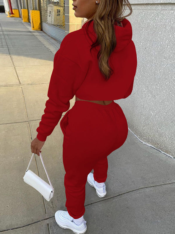 Women’s Drawstring Solid Color Hoodie Long Sleeve Drawstring Trousers Vest Three-Piece Suit