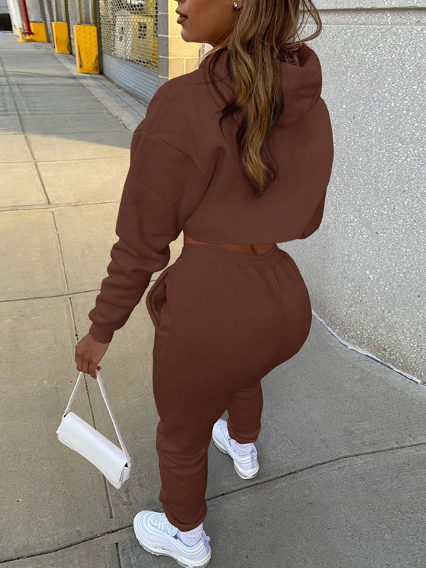 Women’s Drawstring Solid Color Hoodie Long Sleeve Drawstring Trousers Vest Three-Piece Suit