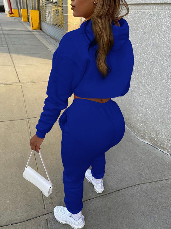 Women’s Drawstring Solid Color Hoodie Long Sleeve Drawstring Trousers Vest Three-Piece Suit