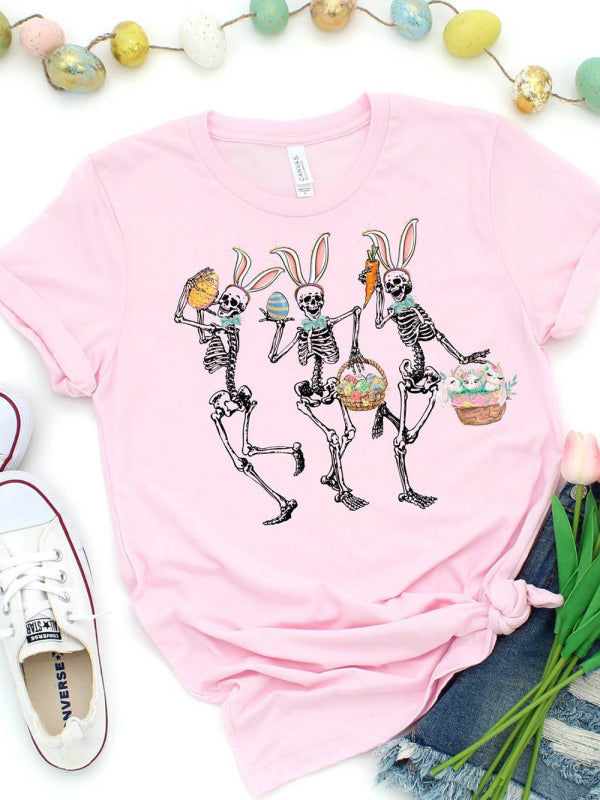 Women’s Easter Bunny Skull Print Short Sleeve T-Shirt