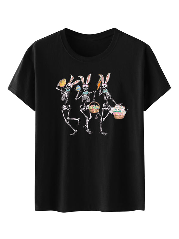 Women’s Easter Bunny Skull Print Short Sleeve T-Shirt - Black / S