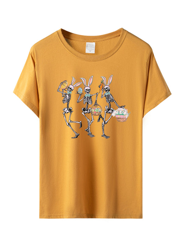 Women’s Easter Bunny Skull Print Short Sleeve T-Shirt - Ginger yellow / S