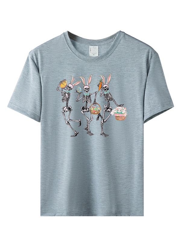 Women’s Easter Bunny Skull Print Short Sleeve T-Shirt - Grey / S
