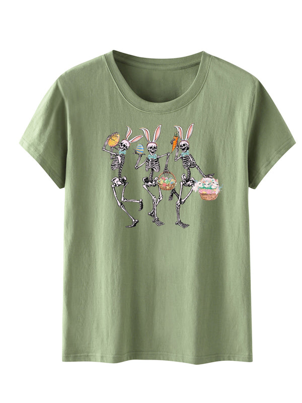 Women’s Easter Bunny Skull Print Short Sleeve T-Shirt - Pale green / S