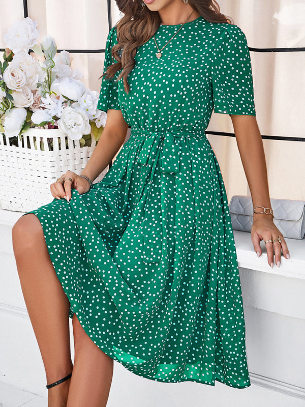 Green polka dot midi dress from Women’s elegant casual polka dot print strappy dress collection