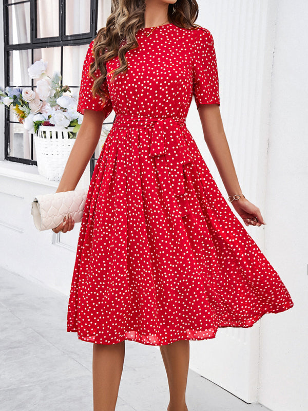 Red midi dress with white polka dots from Women’s elegant casual polka dot print strappy dress