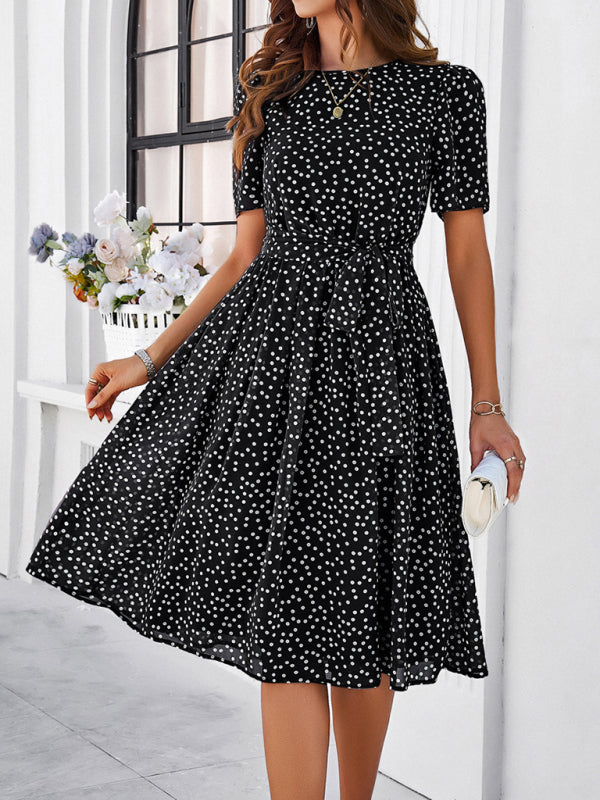 Black and white polka dot casual polka dot dress for women with strappy design