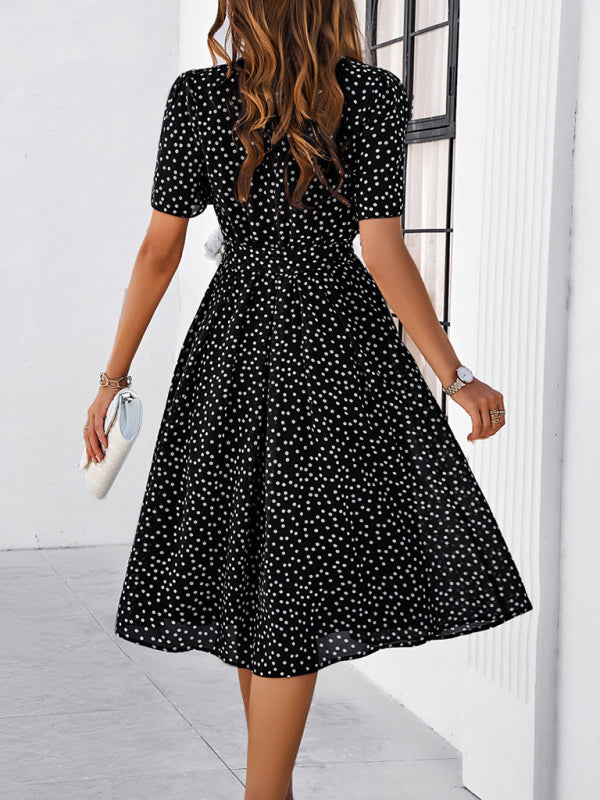 Black and white polka dot casual polka dot dress for women with strappy design