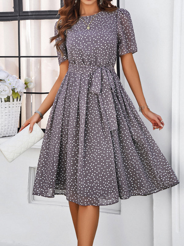 Gray casual polka dot dress for women in an elegant strapless style