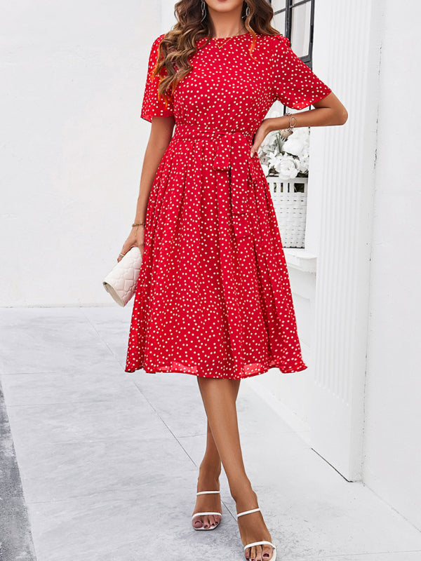 Red polka dot midi dress from Women’s elegant casual polka dot print strappy dress collection