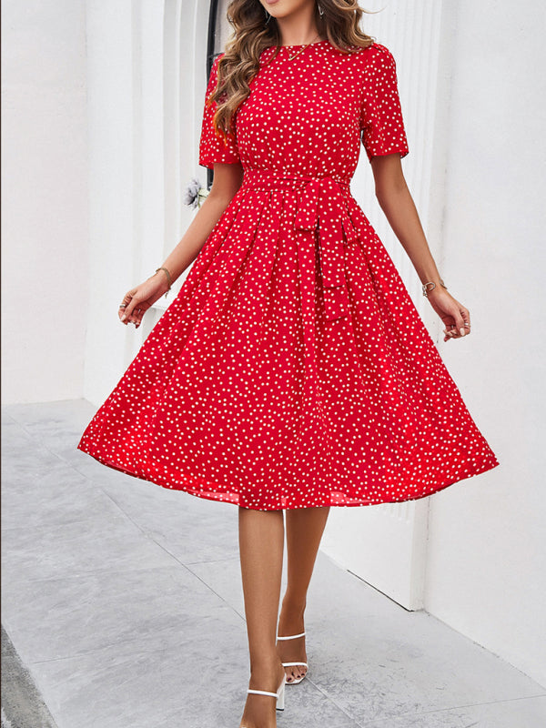 Red and white polka dot midi dress from Women’s elegant casual polka dot print strappy dress