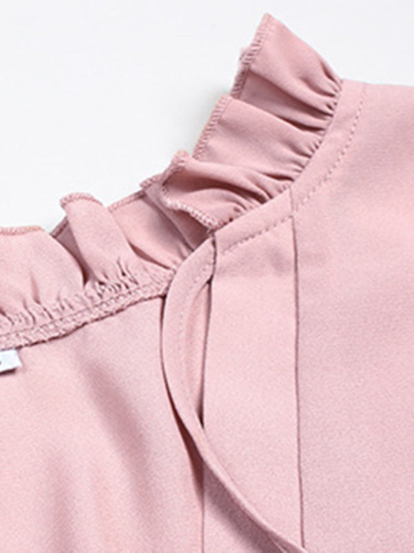 Women’s Elegant Lace Stand Collar Puff Sleeve Shirt