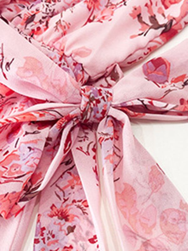 Floral-patterned pink fabric tie for Women’s elegant printed strappy dress
