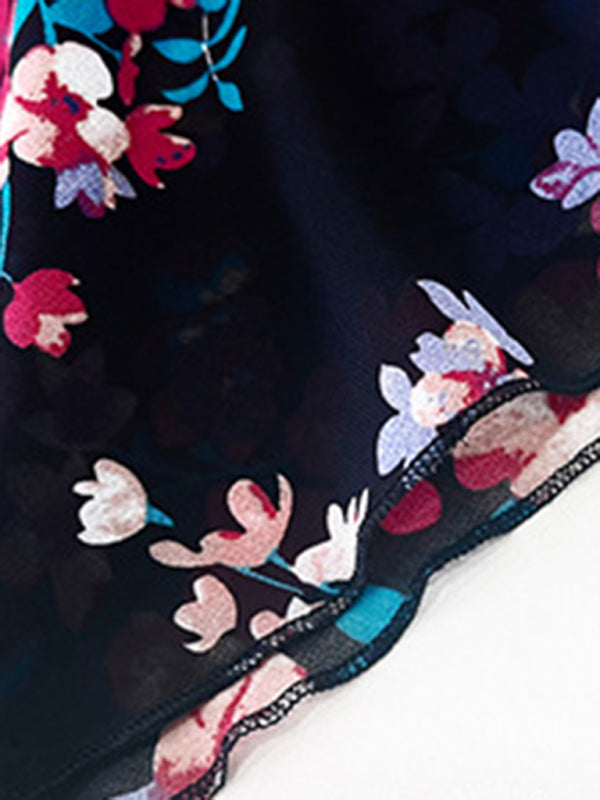 Elegant printed floral patterned fabric with slight elasticity for Women’s waist-cinching dress