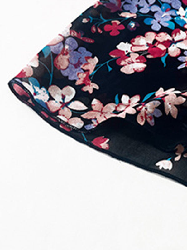 Elegant printed floral sheer fabric with slight elasticity for Women’s waist-cinching dress