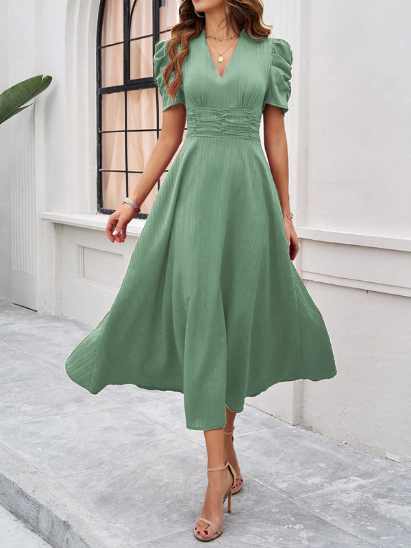 Elegant solid color green midi dress for women, perfect for stylish occasions