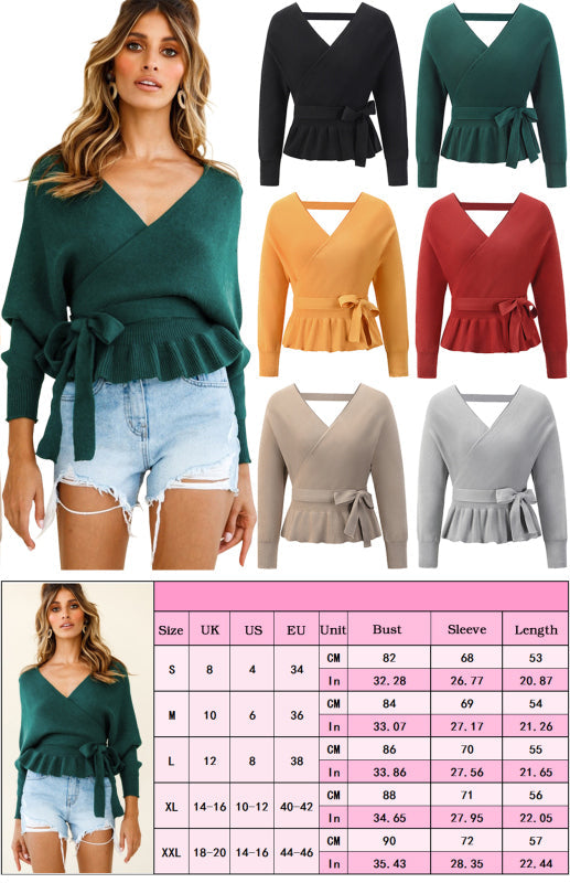 Women’s Fashion Casual Mock Wrap Knit Sweater