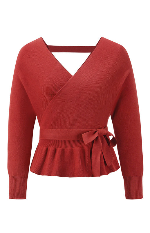 Women’s Fashion Casual Mock Wrap Knit Sweater