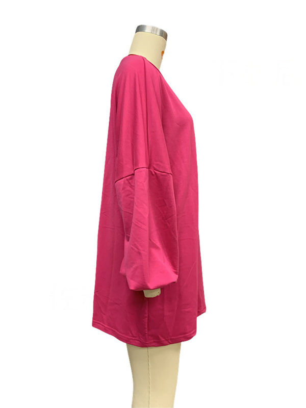 Women’s Fashion Casual Solid Color Loose Long Sleeve Round Neck Long Sweatshirt