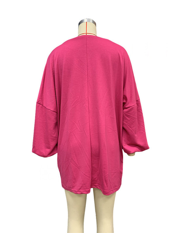 Women’s Fashion Casual Solid Color Loose Long Sleeve Round Neck Long Sweatshirt