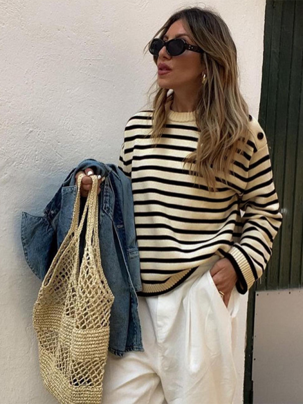 Women’s Fashion Casual Striped Contrast Color Sweater