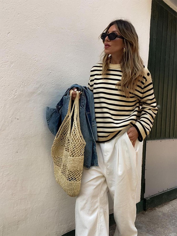 Women’s Fashion Casual Striped Contrast Color Sweater
