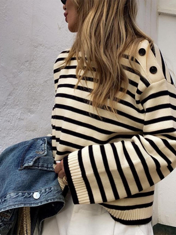 Women’s Fashion Casual Striped Contrast Color Sweater