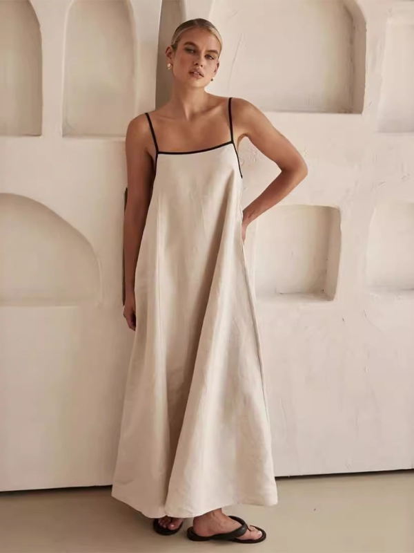 Women’s Fashion Casual Suspender Dress with Pockets - Cracker khaki / S