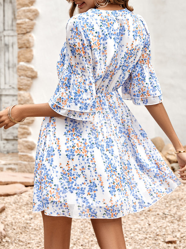 Women’s fashion casual V-neck half-sleeve printed dress for women