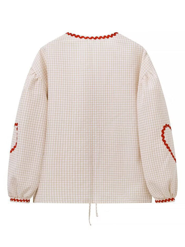 Women’s Fashion Love Pocket Plaid Long Sleeve Shirt