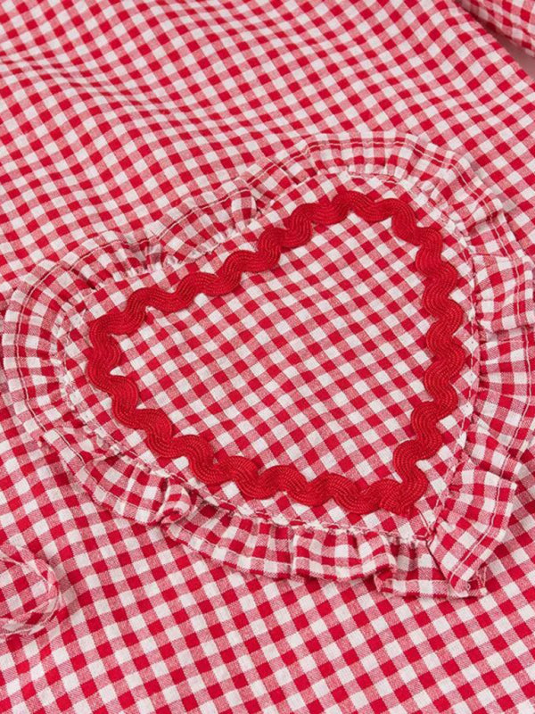 Women’s Fashion Love Pocket Plaid Long Sleeve Shirt