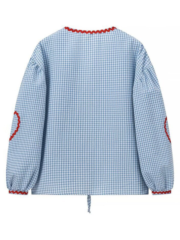Women’s Fashion Love Pocket Plaid Long Sleeve Shirt