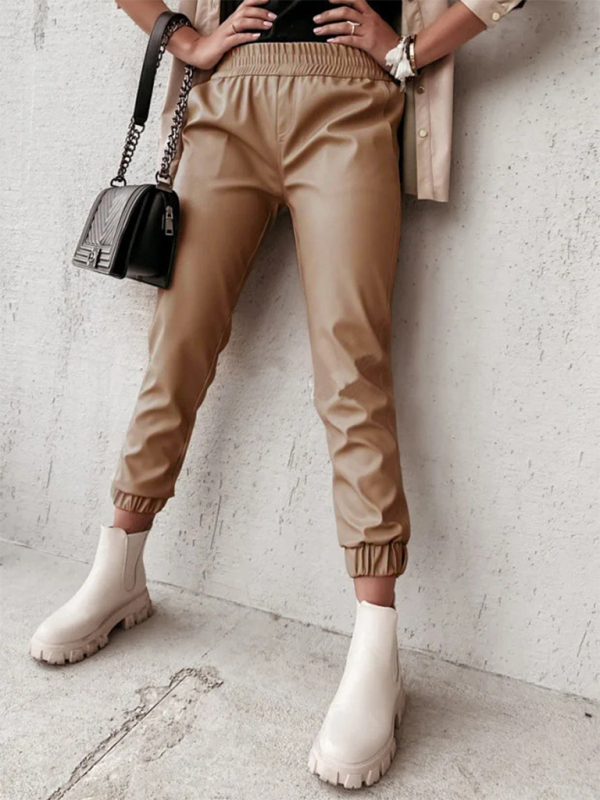 Women’s Fashion Mid Waist Casual Leather Pants