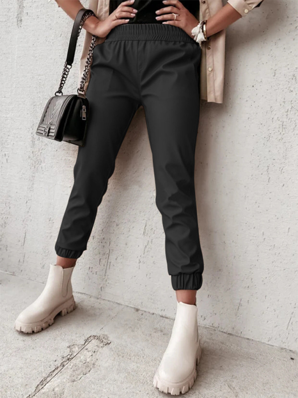 Women’s Fashion Mid Waist Casual Leather Pants