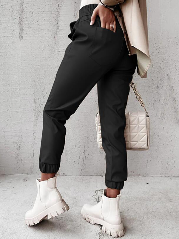 Women’s Fashion Mid Waist Casual Leather Pants