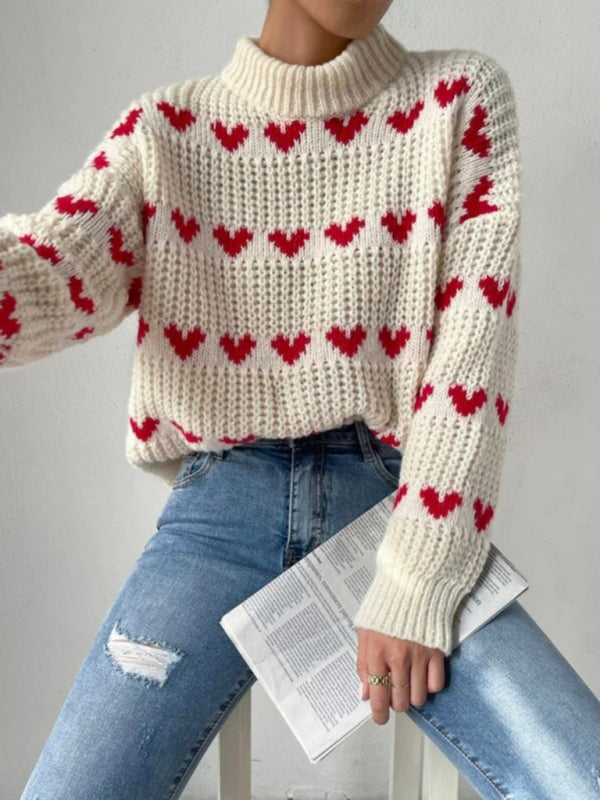 Women’s fashion new loose love jacquard pullover sweater