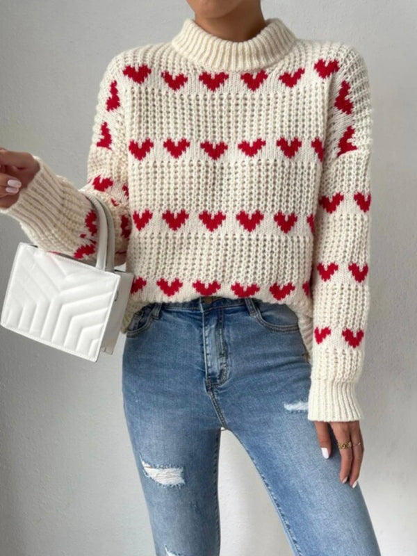 Women’s fashion new loose love jacquard pullover sweater