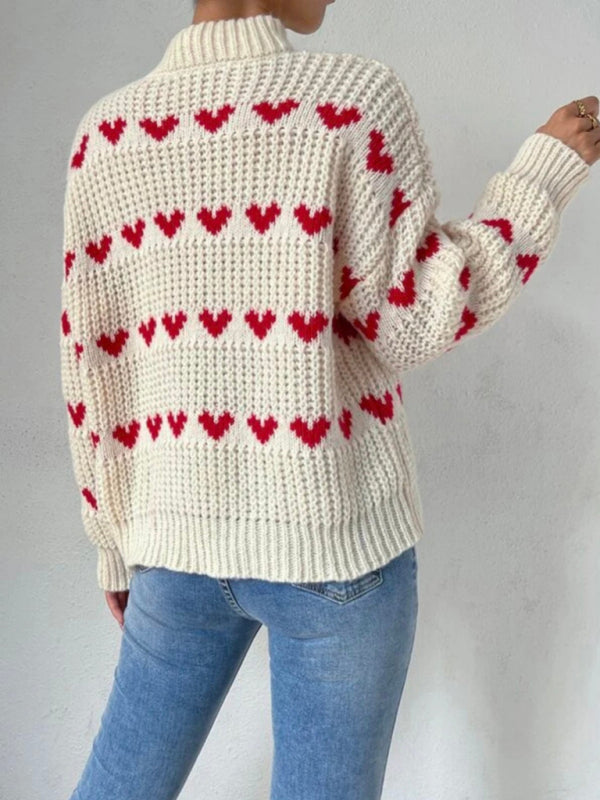 Women’s fashion new loose love jacquard pullover sweater