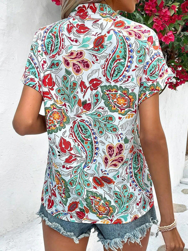 Women’s Fashion Painted Printing V-neck Short Sleeve Top