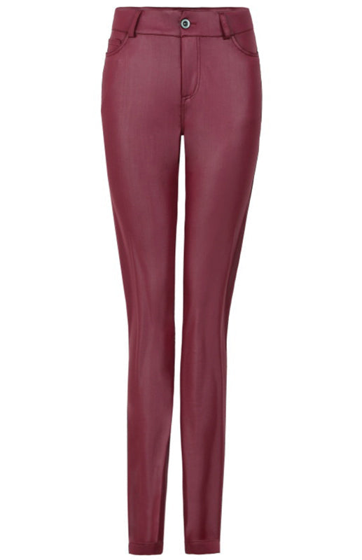 Women’s Fashion Pu Leather Feet Trousers - Wine Red / S