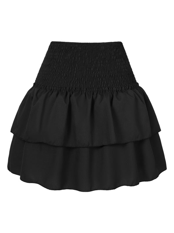 Women’s Fashion Ruffled Floral Half-length Pleated Skirt - Black / XS