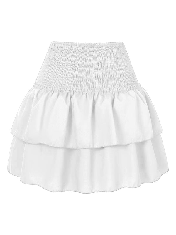 Women’s Fashion Ruffled Floral Half-length Pleated Skirt - White / XS