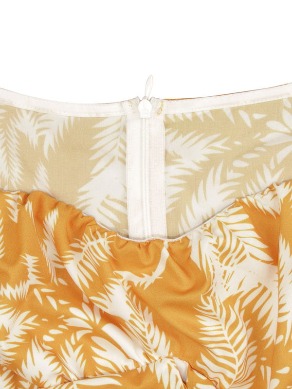 Women’s fashion sexy one-neck lantern lotus leaf short-sleeved printed jumpsuit