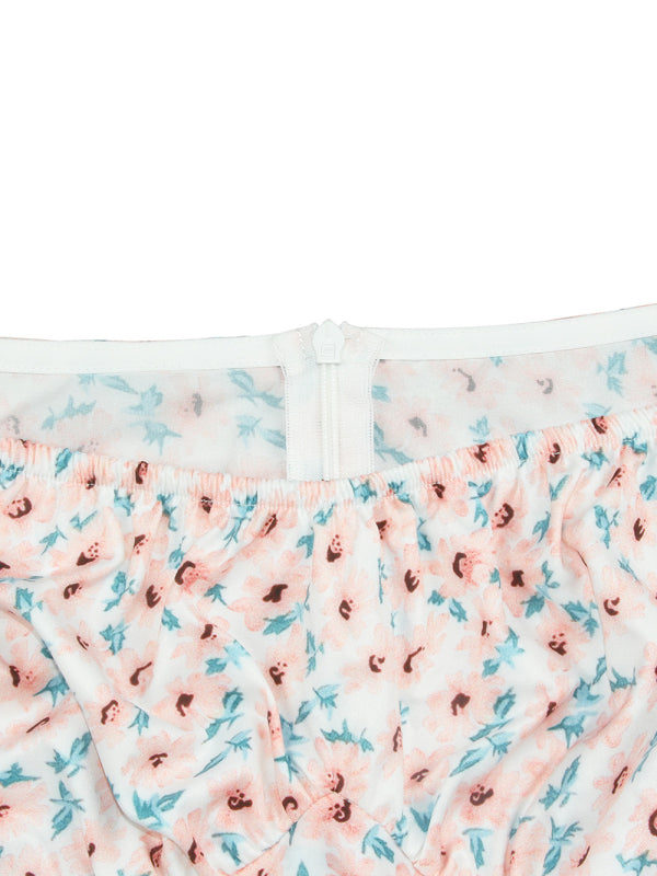 Women’s fashion sexy one-neck lantern lotus leaf short-sleeved printed jumpsuit